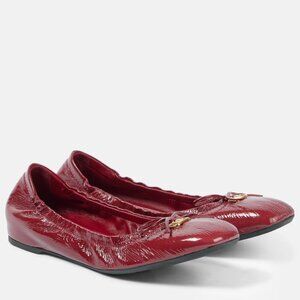 Valentino VLOGO Crinkled Patent Leather Bow Ballet Ballerina Flat Shoes